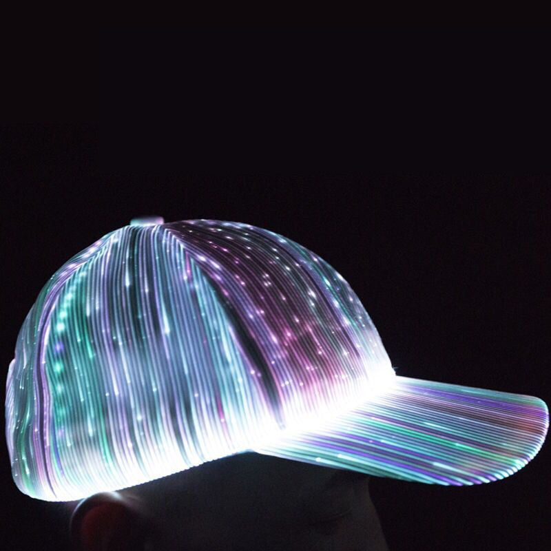 Christmas Gift LED Optical Fiber Luminous Hat Black And White Luminous Hat Outdoor LED Baseball Cap
