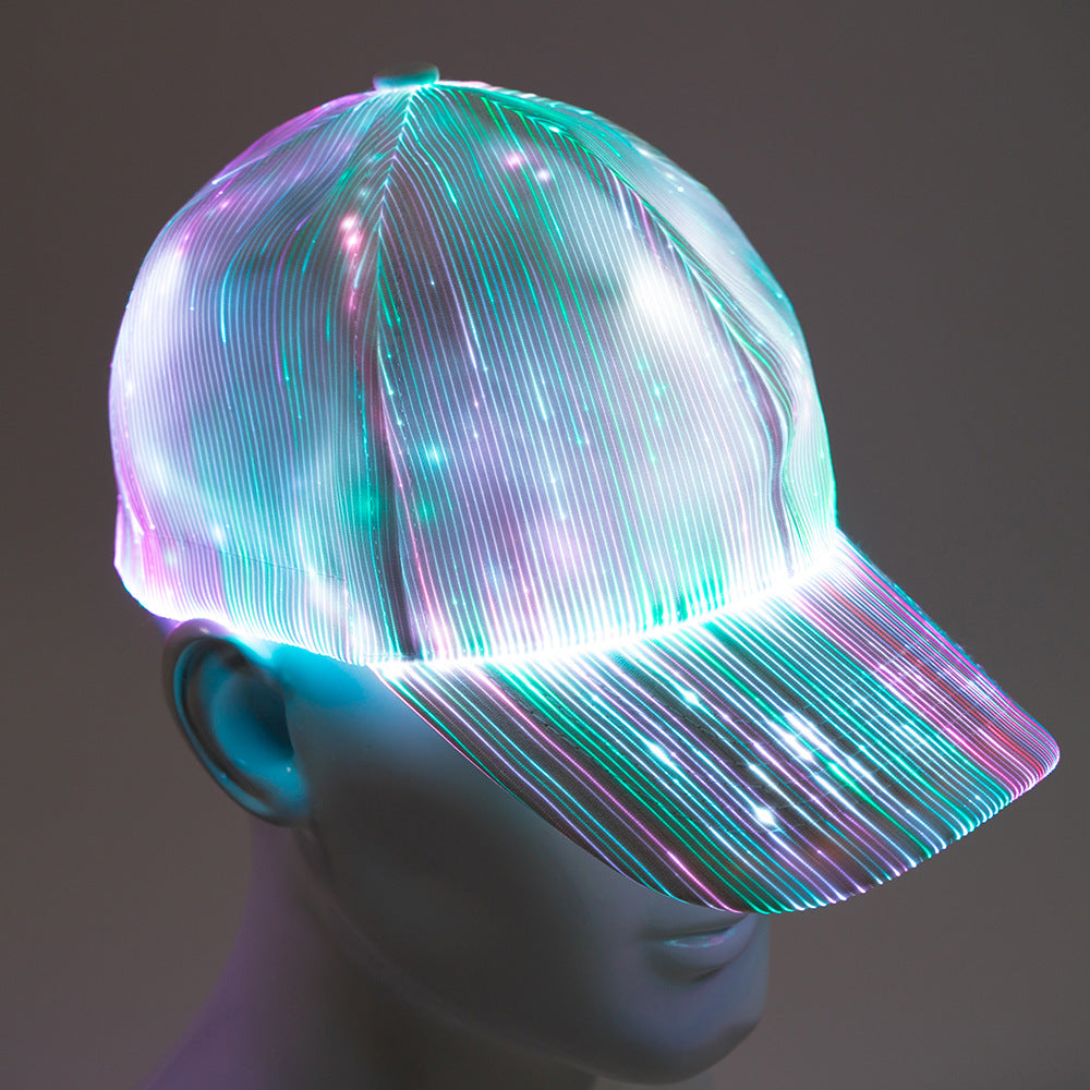 Christmas Gift LED Optical Fiber Luminous Hat Black And White Luminous Hat Outdoor LED Baseball Cap