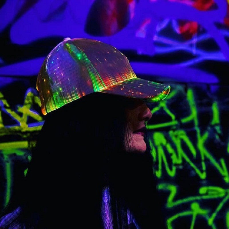 Christmas Gift LED Optical Fiber Luminous Hat Black And White Luminous Hat Outdoor LED Baseball Cap
